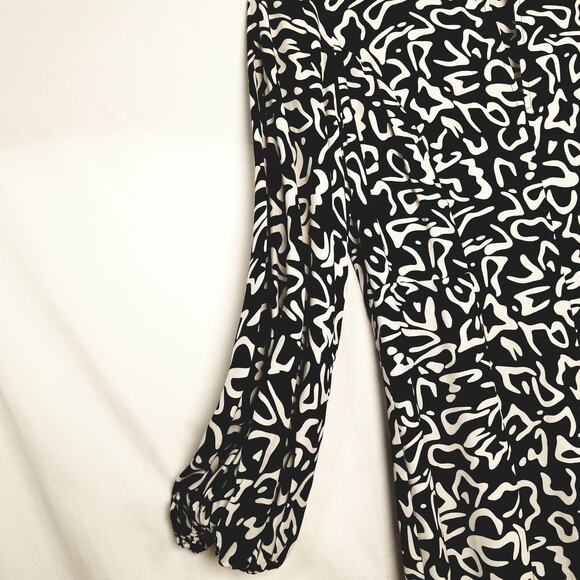 Zara Career Viscose Dress Black & White Maxi Length Balloon Sleeves SZ L - Picture 4 of 10